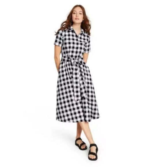 Lisa Marie Fernandez for Target Button Front Shirt Dress Black‎ Gingham WL - Picture 1 of 7
